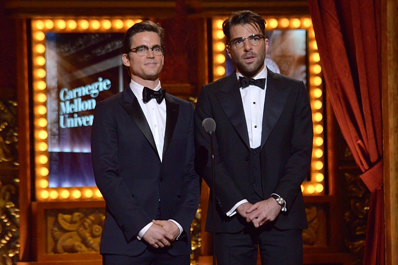 Carnegie Mellon University alums Matt Bomer (left) and Zachary Quinto announce the Excellence in Theatre Education Award, presented by Carnegie Mellon University and the Tony Awards®, onstage at the 2014 Tony Awards.