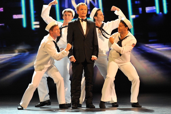 Host Neil Patrick Harris (center) in the opening number of the 2011 Tony Awards.