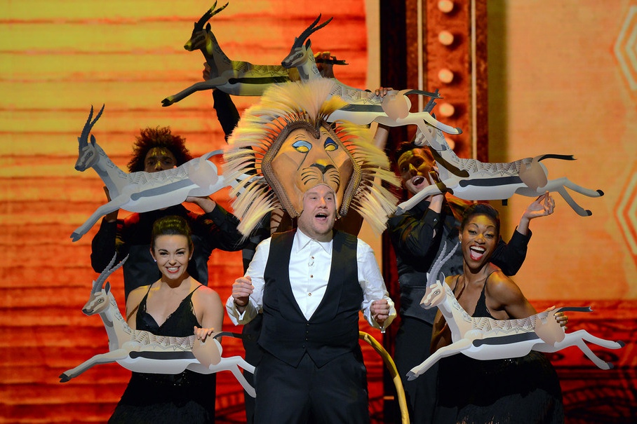 Host James Corden performs onstage at the 2016 Tony Awards.