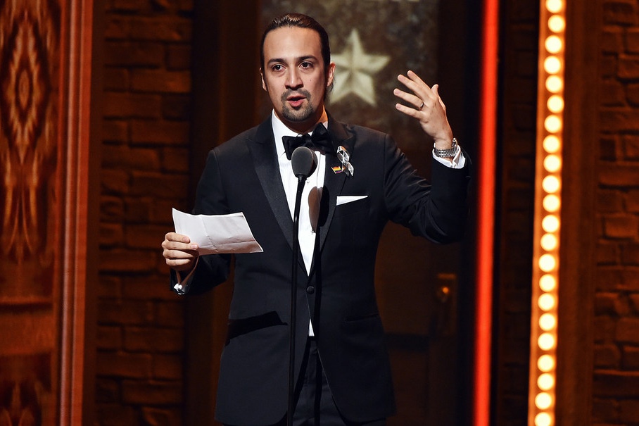 Lin-Manuel Miranda accepts the award for Best Book of A Musical for his work on Hamilton onstage during the 70th Annual Tony Awards at The Beacon Theatre on June 12, 2016 in New York City.