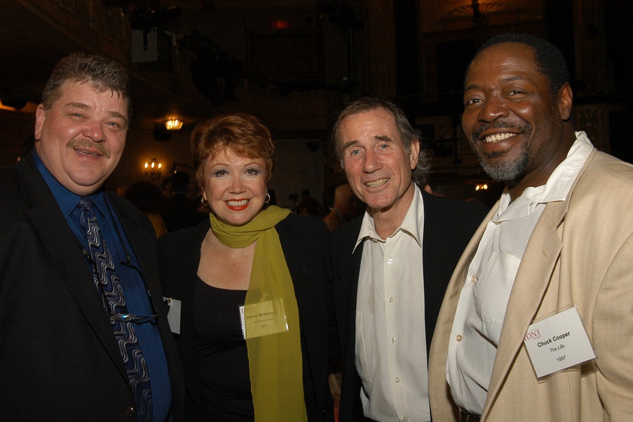 Tony Award-winner Frankie Michaels (left) with fellow Tony-winners Donna McKechnie, Jim Dale, and Chuck Cooper at a Tony Awards reunion in 2006.