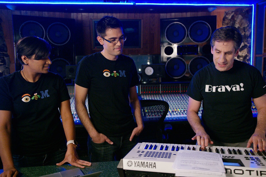 Janani Mukundan, Richard Daskas, and Broadway/Sirius XM Radio personality Seth Rudetsky (l. to r.) at the 2017 Tony Awards Watson Beat recording session.